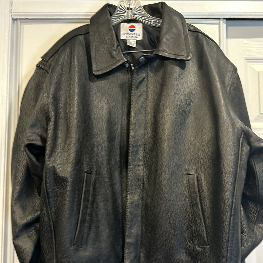Men’s Leather Quilted Pepsi Bomber Jacket - Large
